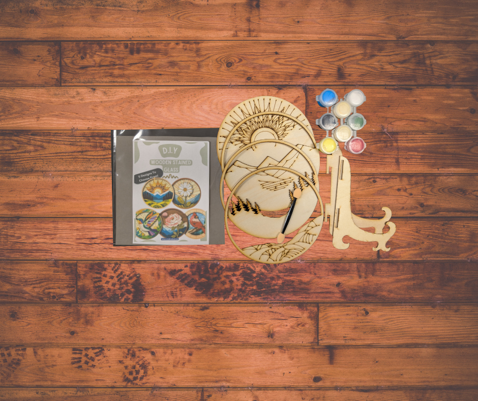 Wooden Stained Glass Paint Kit-Peony